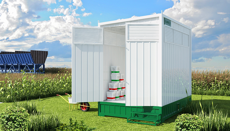 Container químico com bacia de contenção